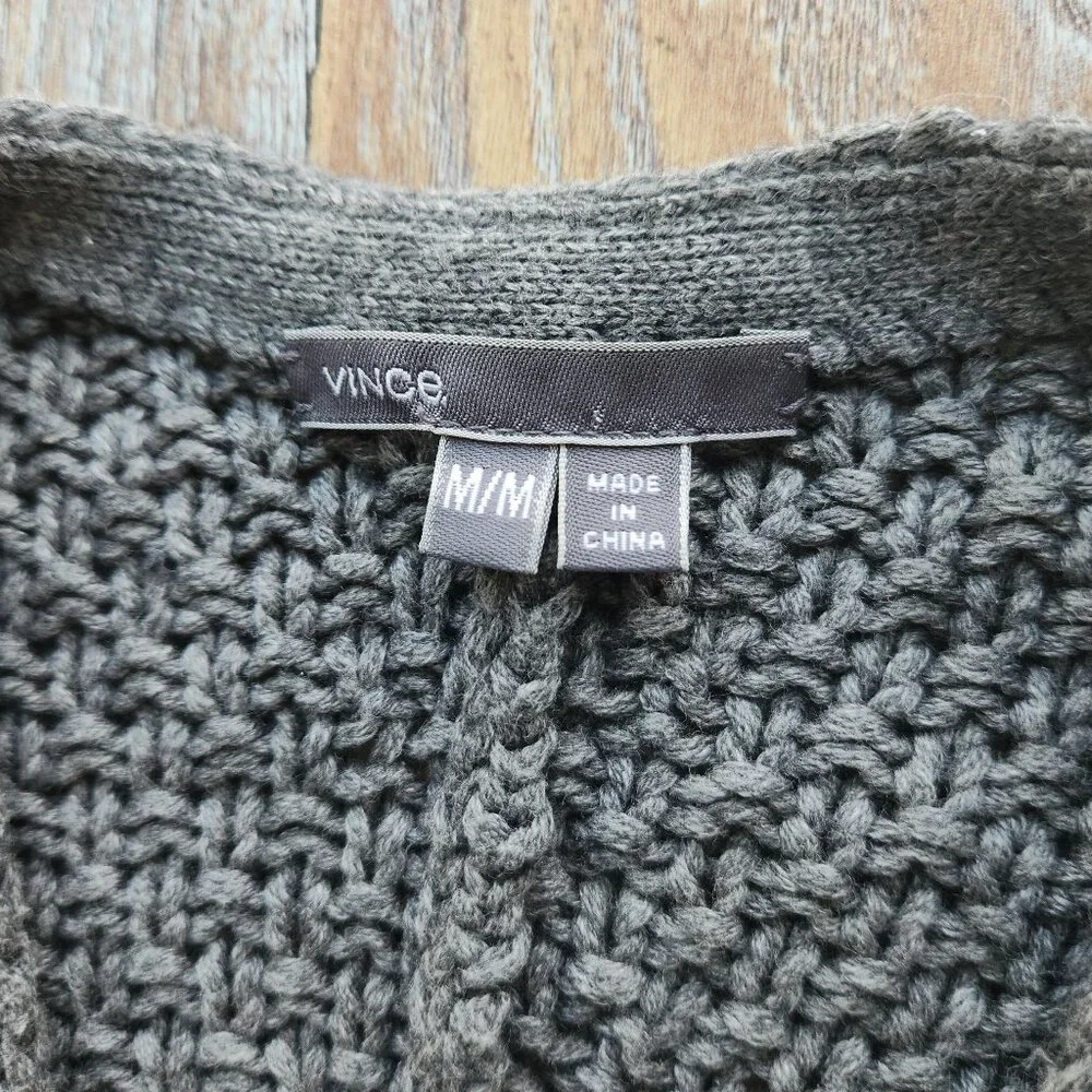 VINCE Cable-Knit Zip-Up Poncho Cape Sweater Side-Zipper Cotton Wool Cashmere